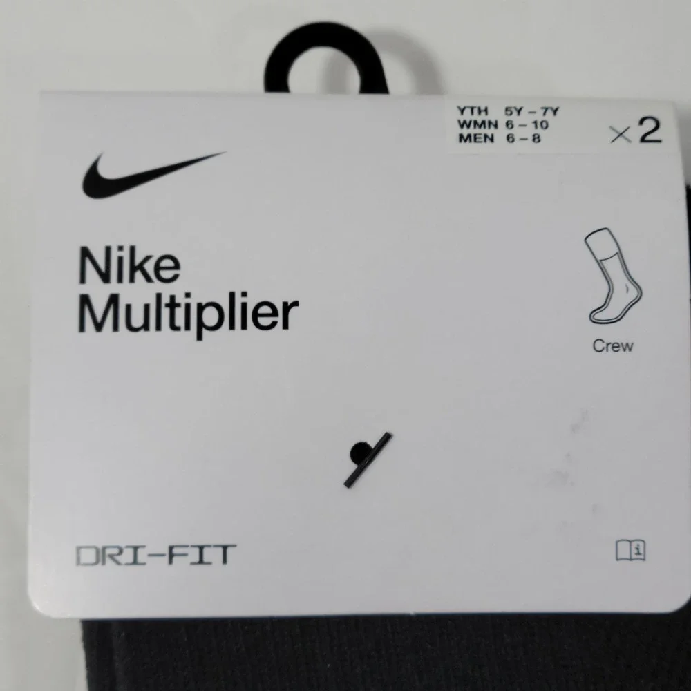 Nike Training Multiplier Crew Socks 2 Pack Women 6-10 Men Size 6-8 Youth 5Y-7Y